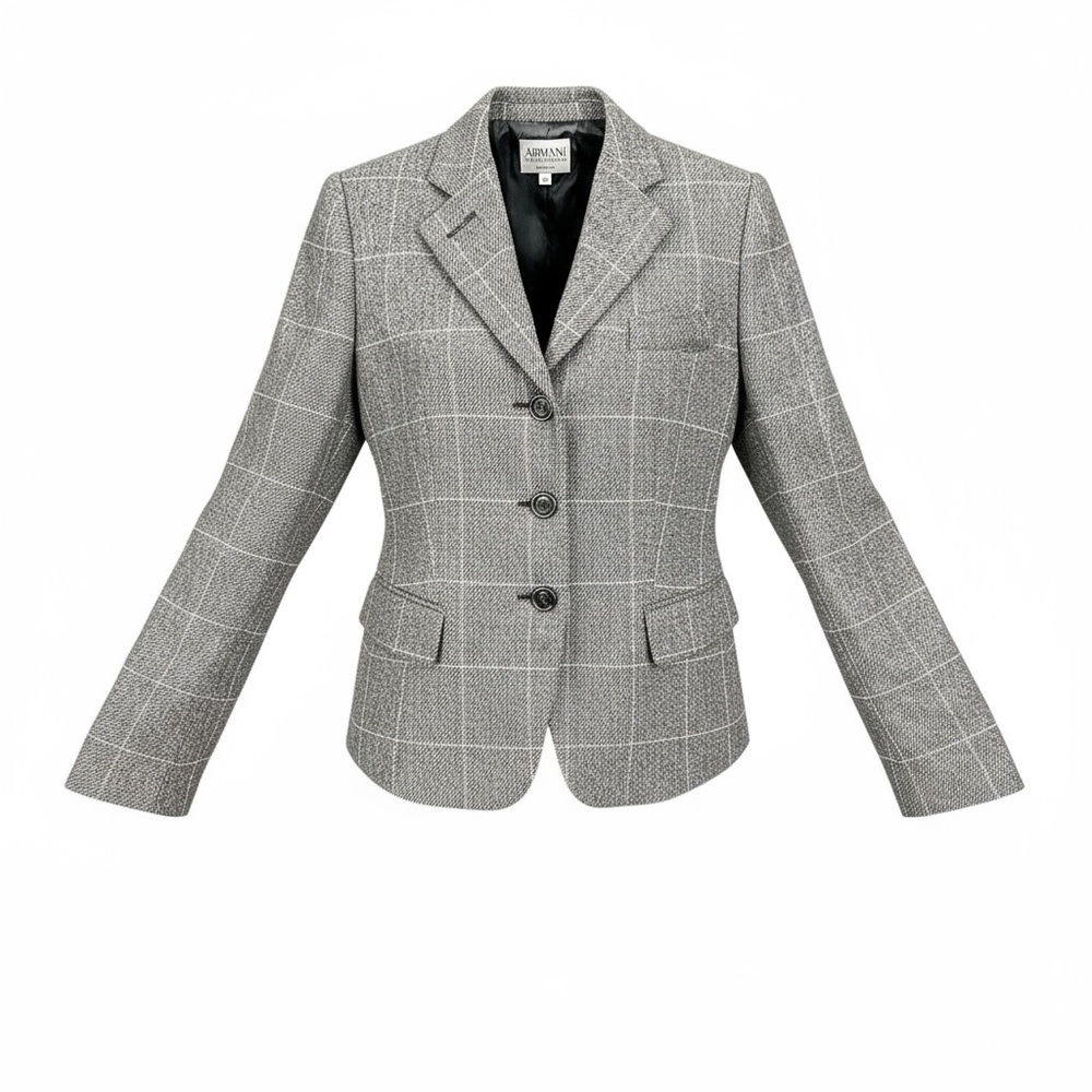 Giorgio Armani Women's Collezioni Checkered Plaid Gray Blazer